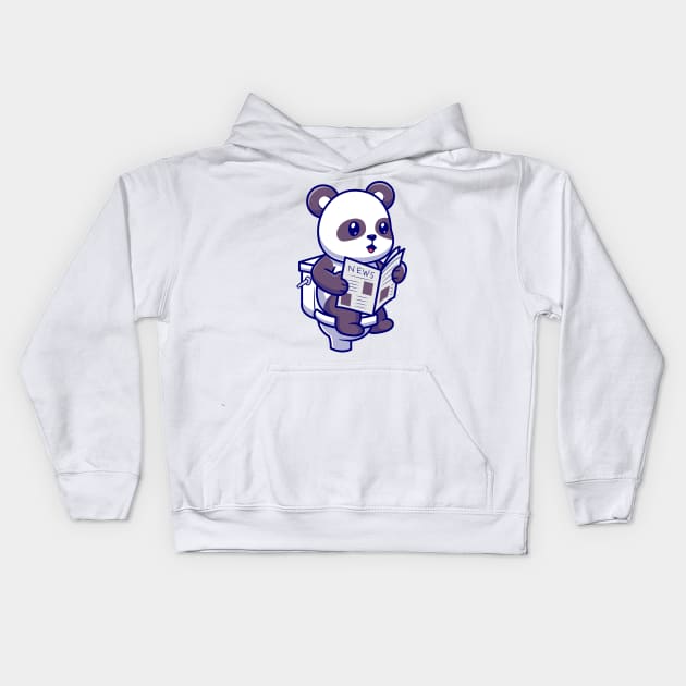 Cute Panda Reading Newspaper On Toilet Cartoon Kids Hoodie by Catalyst Labs